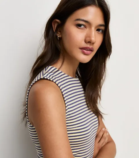 Women's Cream Cotton Rich Striped Tank Top