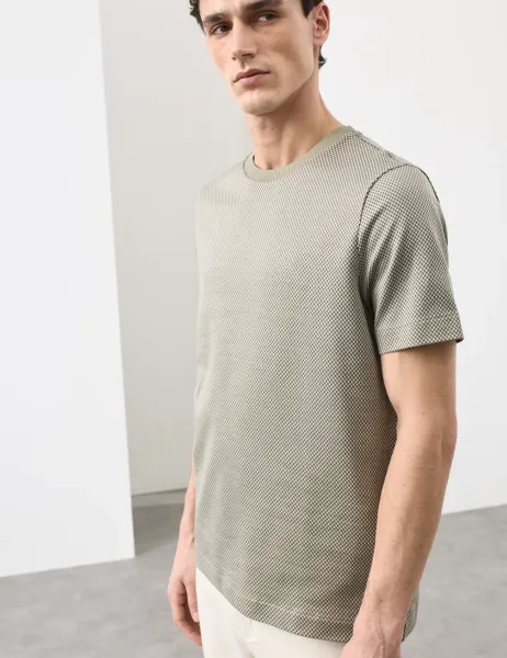 Autograph Pure Cotton Jacquard T-Shirt Dark Olive