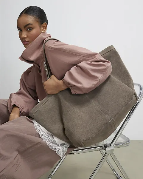 River Island Buckle Handle Suede Shopper Bag