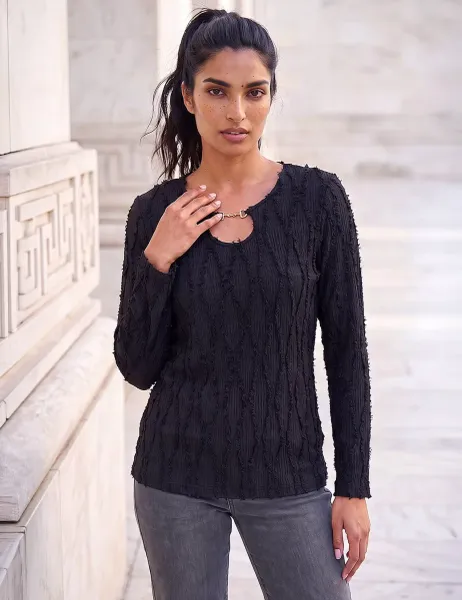 Roman Textured Regular Fit Hardware Detail Top Black