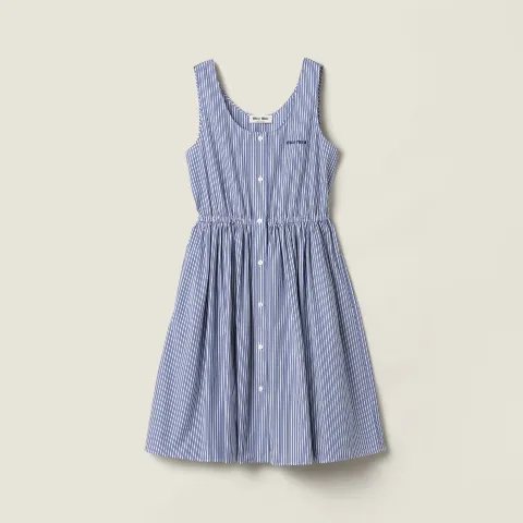Vertical stripe poplin mini-dress