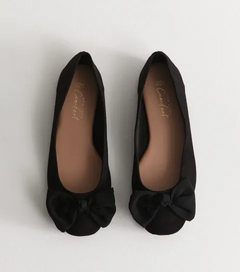 Women's Extra Wide Fit Black Faux Suede Ballerina Flats Vegan