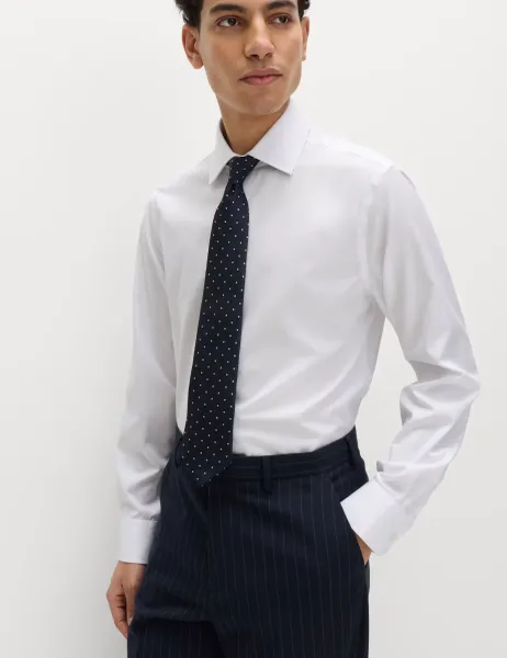 M&S SARTORIAL Slim Fit Pure Cotton Sateen Luxury Shirt White
