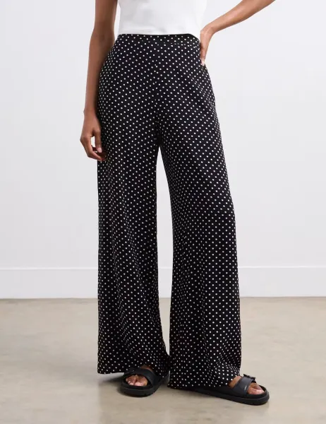 Finery London Polka Dot Wide Leg Trousers Black Mix