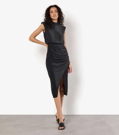 Women's Sparkly High Neck Sleeveless Midi Dress