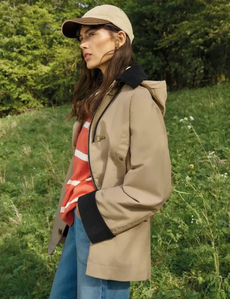 White Stuff Andie Waxed Collared Coat Natural Mix