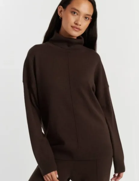 Chinti & Parker Wool Rich Roll Neck Jumper with Cashmere Dark Brown