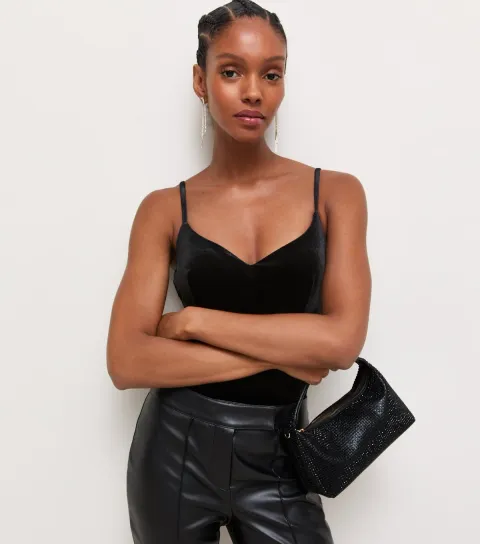 Women's Black Velvet Jersey Bodysuit