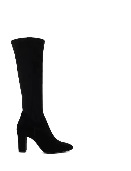 Dune London Wide Fit Leather Block Heel Knee High Boots Black