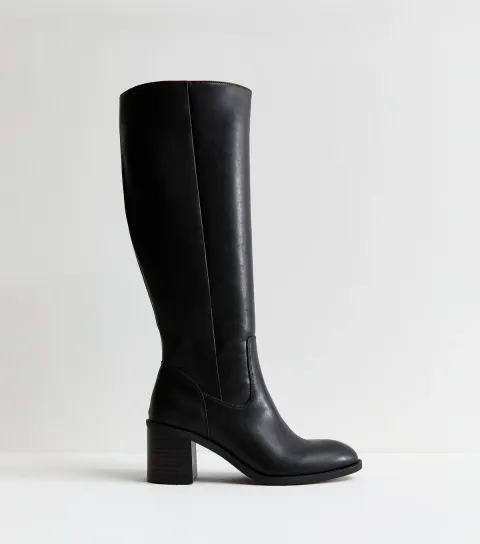 Women's Black Faux Leather Block Heel Boots Vegan