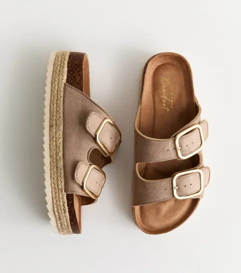 Women's Light Brown Jute Sole Double Strap Mule Sandals Vegan
