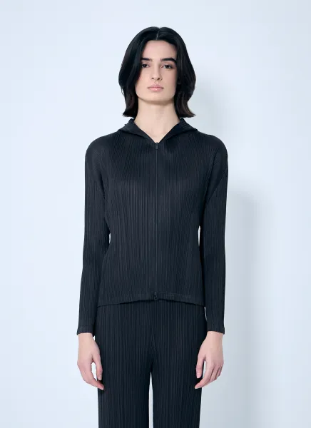 Pleated Zip-Up Hooded Sweatshirt