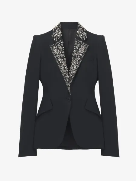 Embroidered Lapel Single-breasted Jacket