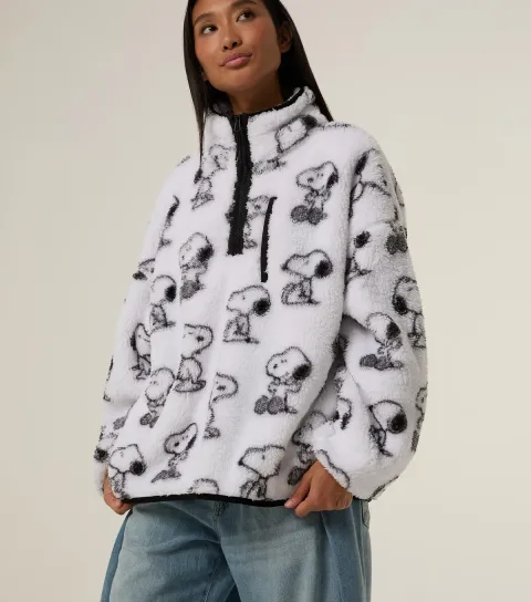 Women's White Peanuts Snoopy Fleece Jacket