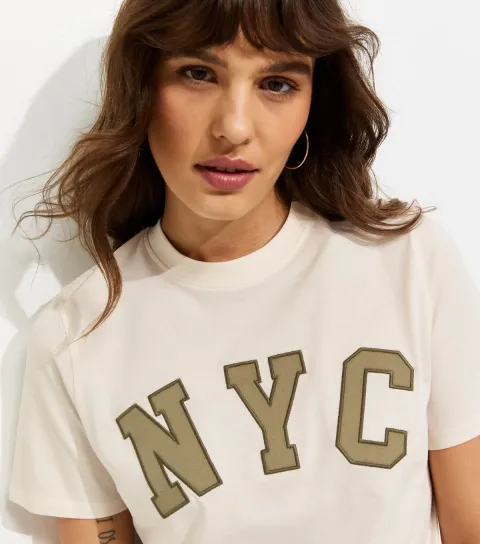 Women's Tall Off White Cotton NYC Relaxed Fit T-Shirt