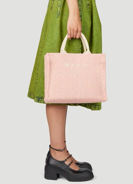 Raffia-Effect Small Tote Bag