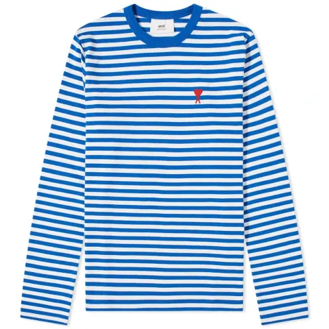 AMI Long Sleeve Heart Logo Stripe T-Shirt