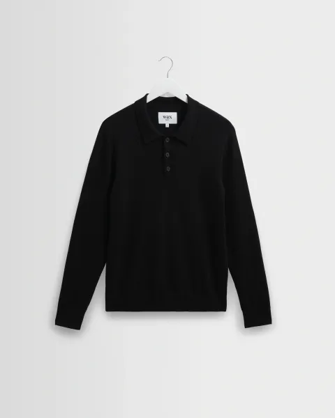 Oban - Black Worsted Wool Knitted Polo