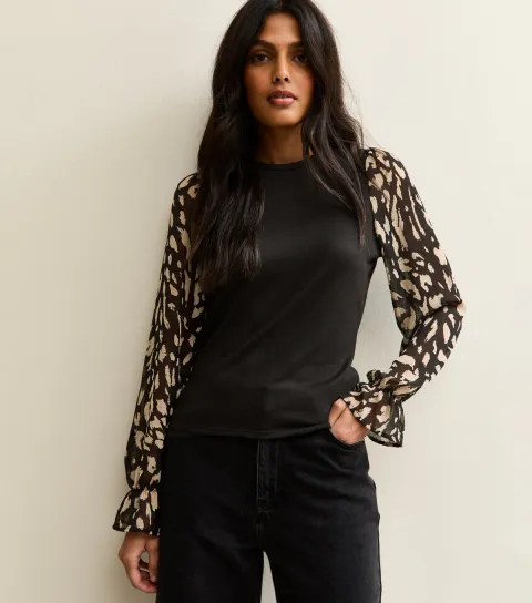 Women's Black Soft Touch Contrast Sleeve Top