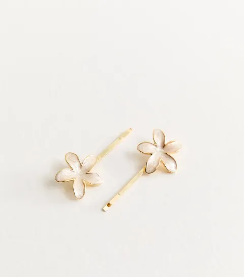 Pack of 2 Cream Enamel Flower Slide Hair Clips
