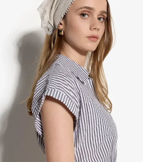 Women's Blue Seersucker Stripe Top