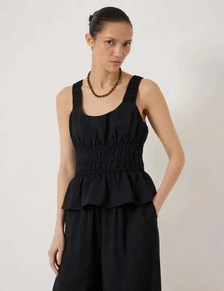 HUSH Gathered Straps Peplum Top Black
