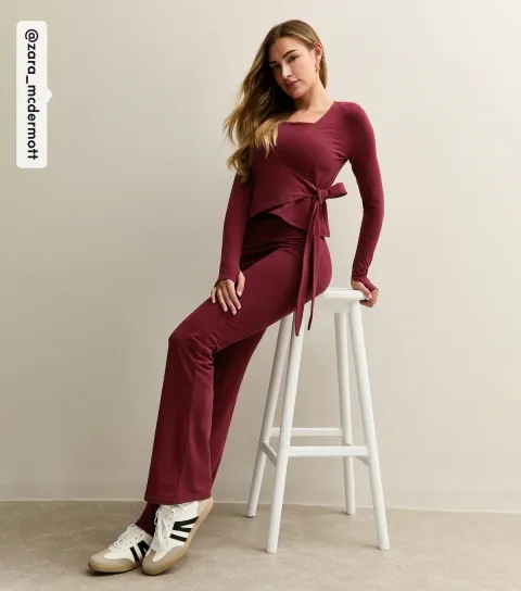Women's by Zara McDermott Burgundy Drawstring Waist Wide Leg Trousers