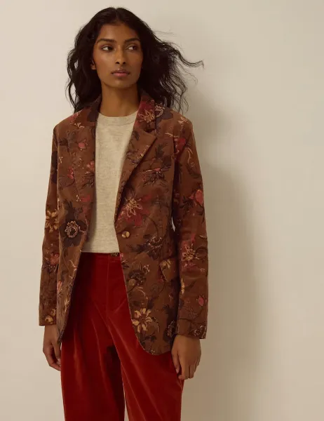 Monsoon Cotton Rich Printed Lightweight Jacket Brown Mix