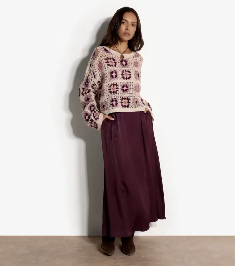 Apricot Women's Purple Boxy Crochet Jumper