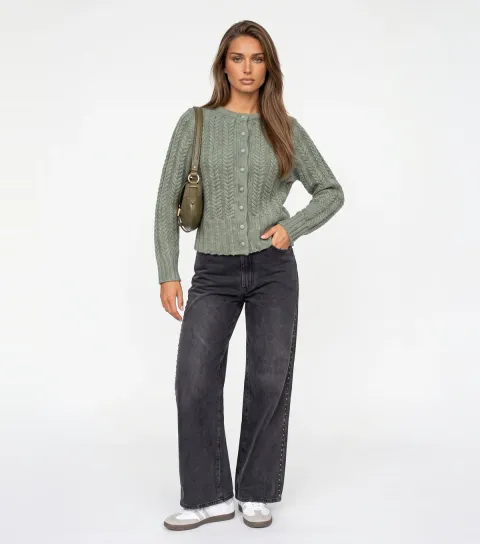 Urban Bliss Women's Light Khaki Cabled Cardigan