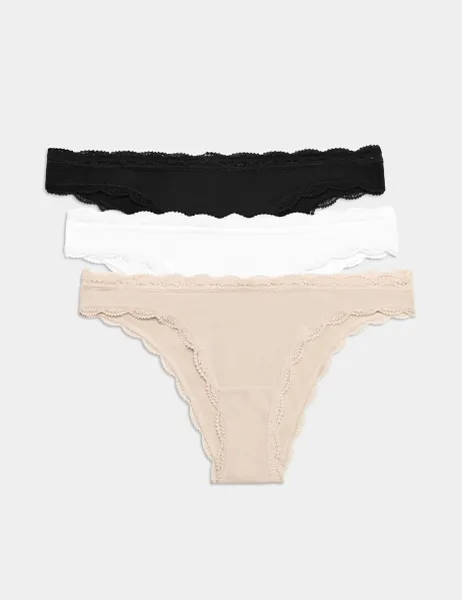 Marks & Spencer 3 Pack Cotton Rich Dipped Miami Knickers Opaline Mix