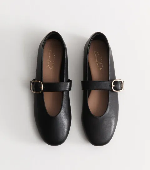 Women's Black Faux Leather Mary Jane Flats Vegan
