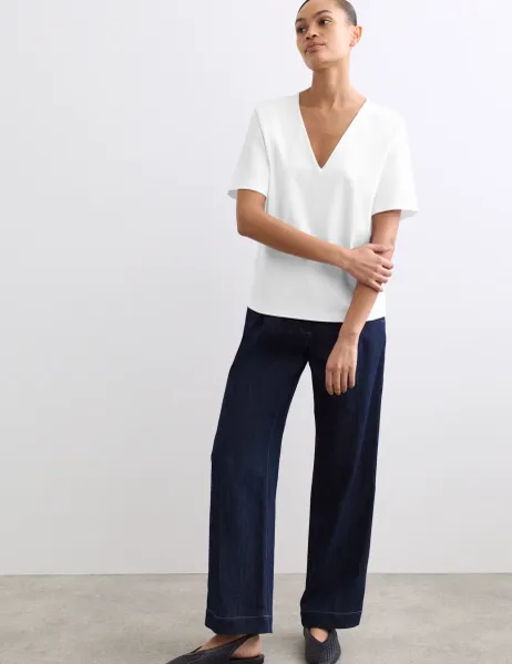 Jaeger Pure Cotton V-Neck Boxy Top White
