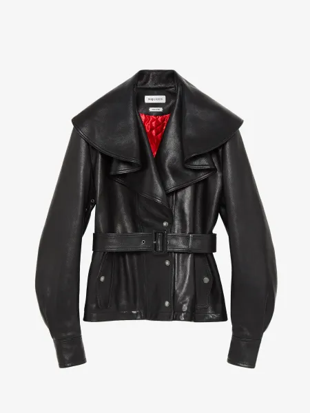Waterfall Collar Leather Jacket
