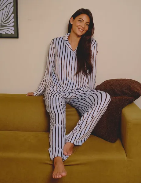 Loungeable Striped Velour Pyjama Set