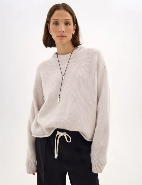 HUSH Crew Neck Chunky Jumper With Cashmere Neutral