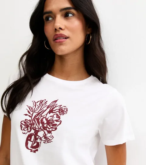 Women's White Cotton Vase Print T-Shirt