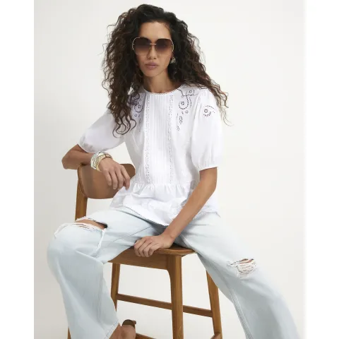 River Island Embroidered Lace Peplum T-Shirt