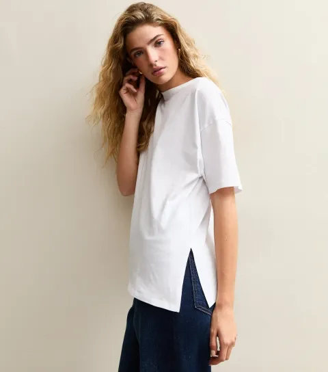 Women's White Side Split T-Shirt