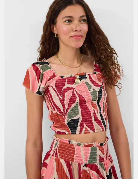 Accessorize Abstract Print Smocked Detail Crop Top Multi
