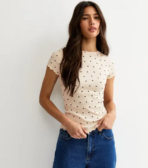 Women's Cream Short Sleeve Spot Print Babylock T-Shirt