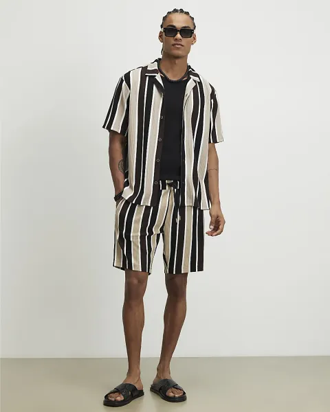 River Island Cotton Slim Fit Ribbed Stripe Shorts