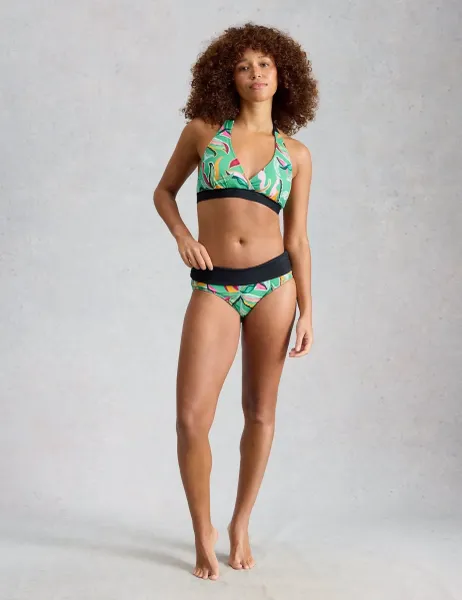 White Stuff Printed Reversible Halterneck Bikini Top Green Mix