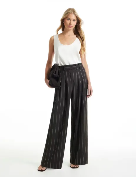 River Island Striped Elasticated Waist Wide Leg Trousers Brown Mix