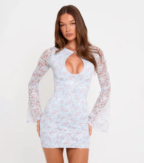 Women's Flare Long Sleeve Floral Mini Dress