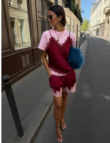 Never Fully Dressed Overlay Lace Cami T-Shirt Multi