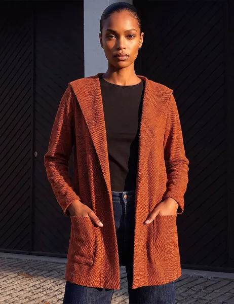 Roman Longline Hooded Cardigan Dark Orange
