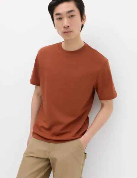 Marks & Spencer Relaxed Fit Cotton Blend Ultimate Performance T-Shirt Henna