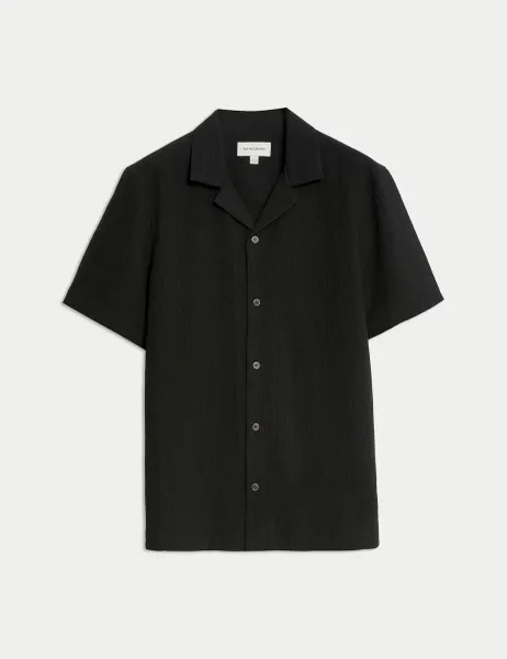 Autograph Regular Fit Crinkle Seersucker Shirt Black