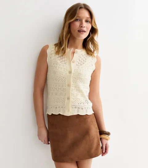 Women's Cream Cotton Rich Crochet Look Knit Waistcoat
